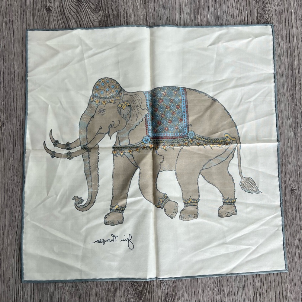 JIM THOMPSON Vintage Elephant  pocket Square SILK napkin scarf hanky 16" - Picture 6 of 6